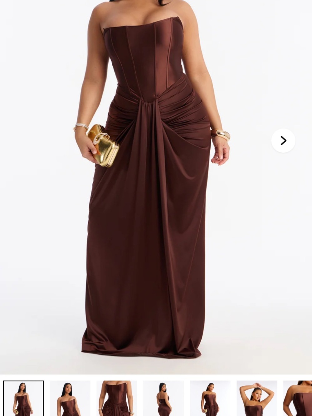 Fashion Nova Strapless Brown Ruched Draped Gown
